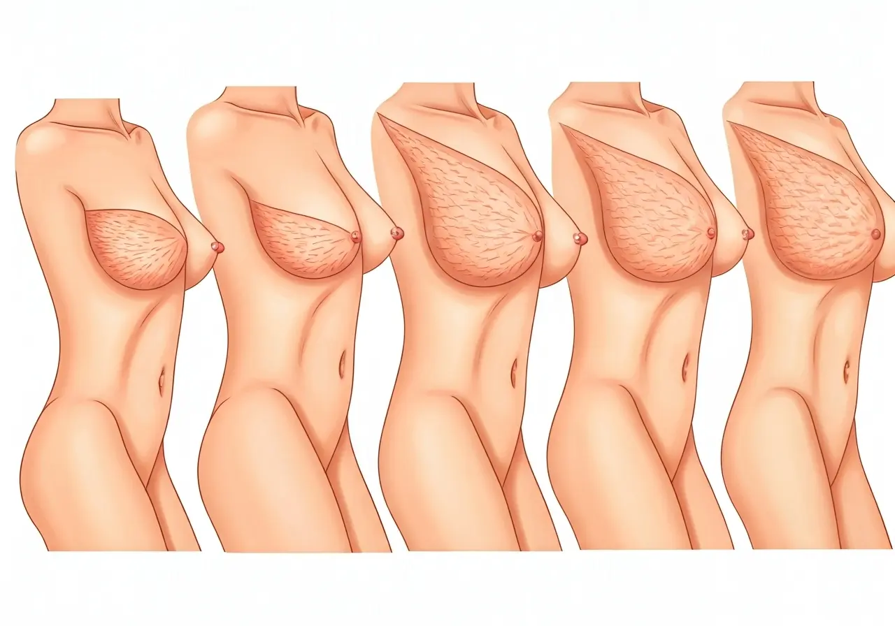 A detailed diagram showing the stages of breast augmentation. 35mm stock photo