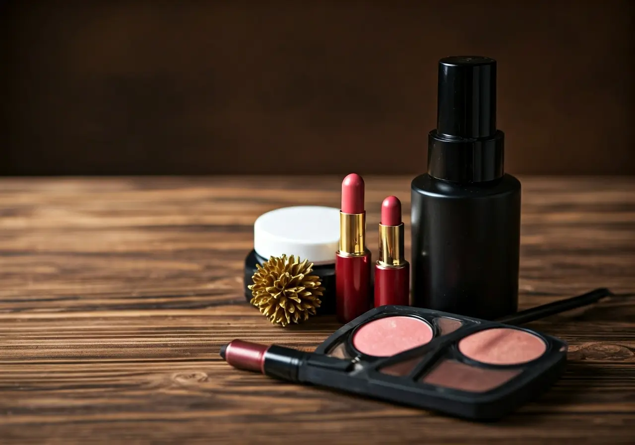 A serene spa setting with elegant cosmetic tools displayed. 35mm stock photo