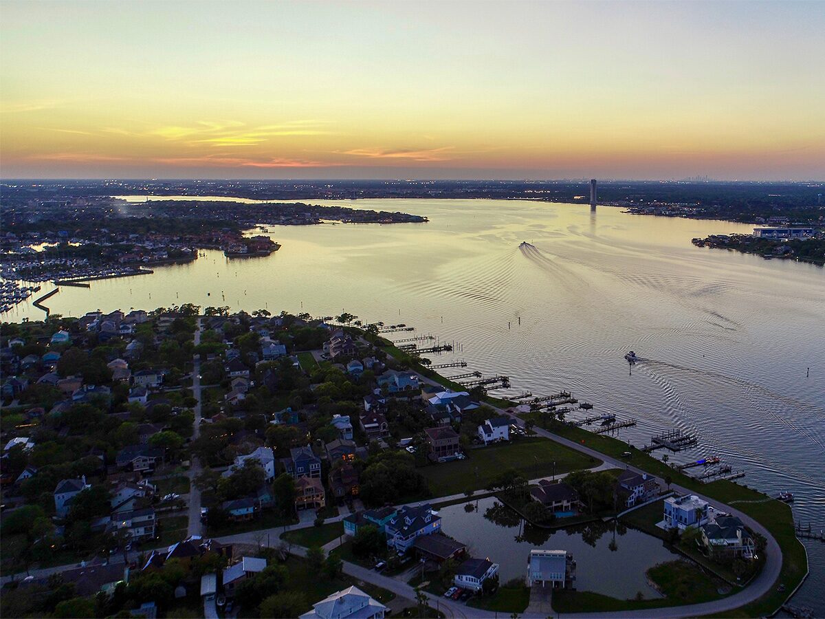 Clear Lake, Texas from above at sunset